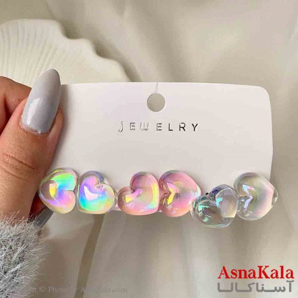 گوشواره زنانه استیل پک 3 جفتی مدل قلب فانتزی رنگ صورتی  کد GSH151913W