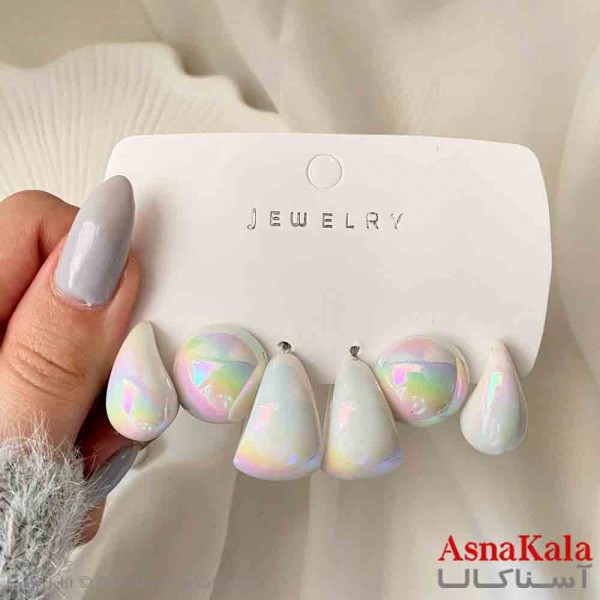 گوشواره زنانه استیل پک 3 جفتی مدل اشک و دایره  فانتزی رنگ هلوگرامی کد GSH151917W