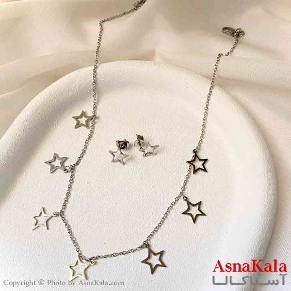 نیم ست زنانه شامل گردنبند و گوشواره استیل مدل ستاره  کد NIM14928W