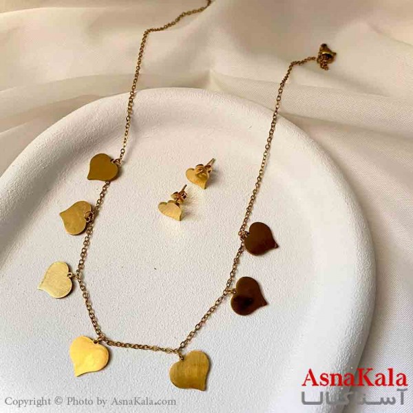 نیم ست زنانه شامل گردنبند و گوشواره استیل مدل قلب رنگ طلایی کد NIM14933W