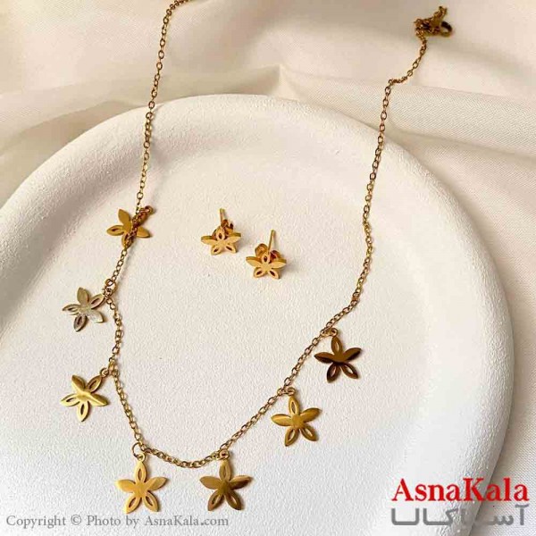 نیم ست زنانه شامل گردنبند و گوشواره استیل مدل ستاره مدرن رنگ طلایی کد NIM14937W