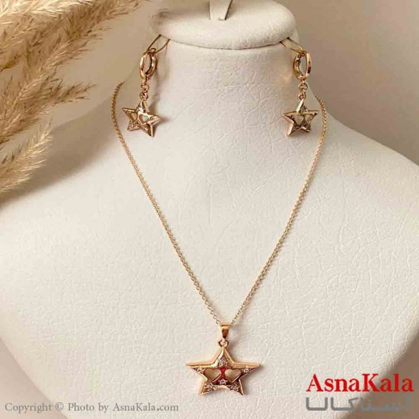 نیم ست زنانه ژوپینگ مدل ستاره نگیندار شامل گوشواره و آویز رنگ طلایی کد NIM14948W