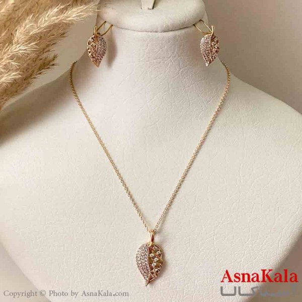 نیم ست زنانه ژوپینگ مدل برگ نگیندار شامل گوشواره و آویز رنگ طلایی کد NIM14964W