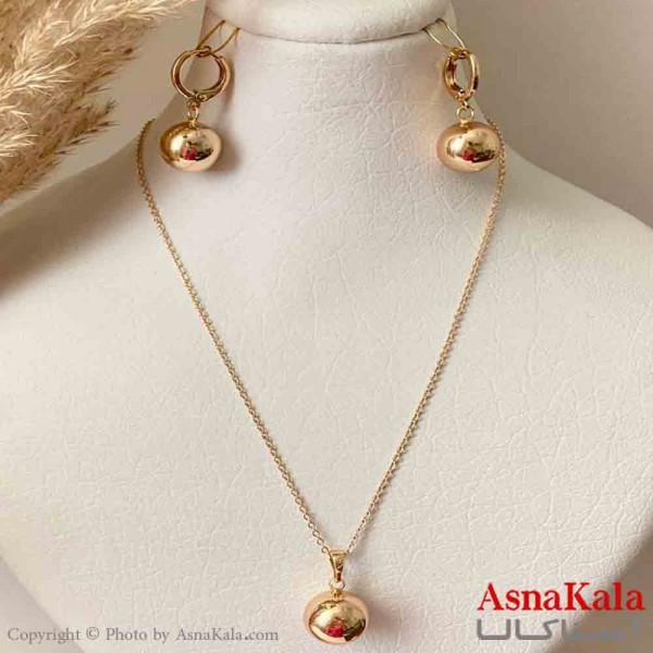 نیم ست زنانه ژوپینگ مدل گوی براق شامل گوشواره و آویز رنگ طلایی کد NIM14965W