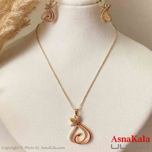 نیم ست زنانه ژوپینگ مدل گل نگیندار شامل گوشواره و آویز رنگ طلایی کد NIM14966W