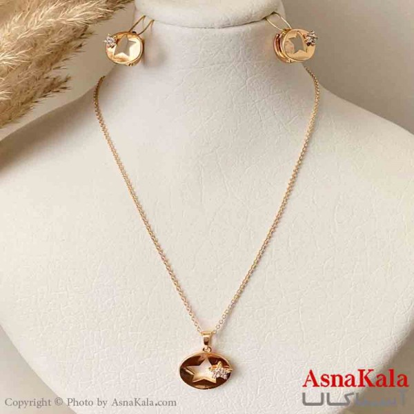 نیم ست زنانه ژوپینگ مدل ستاره نگیندار شامل گوشواره و آویز رنگ طلایی کد NIM14975W