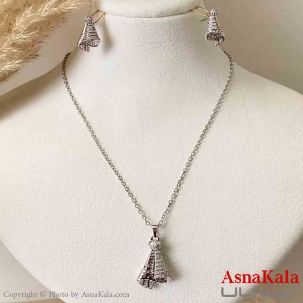 نیم ست زنانه ژوپینگ مدل پیچ نگیندار شامل گوشواره و آویز رنگ نقره ای کد NIM14976W
