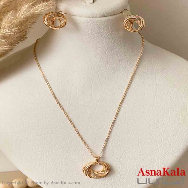 نیم ست زنانه ژوپینگ مدل مدور نگیندار شامل گوشواره و آویز رنگ طلایی کد NIM14986W