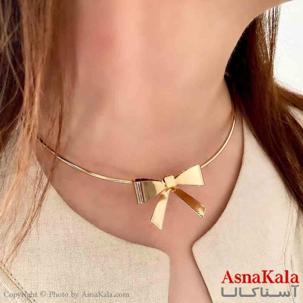 گردنبند طوق دخترانه پینترستی استیل مدل پاپیون رنگ طلایی کد GNB161762W