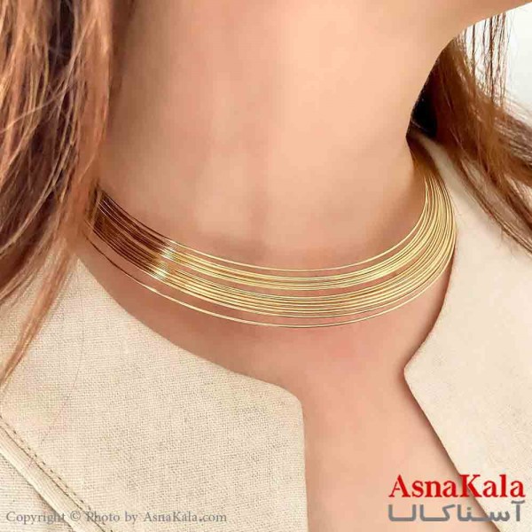 گردنبند طوق دخترانه پینترستی استیل مدل چندلاین ریز رنگ طلایی کد GNB161763W