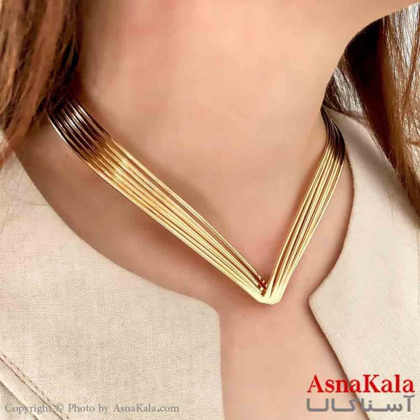 گردنبند طوق دخترانه پینترستی استیل مدل هفت آینه ای رنگ طلایی کد GNB161764W