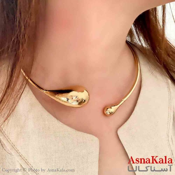 گردنبند طوق دخترانه پینترستی استیل مدل اشک رنگ طلایی کد GNB161765W