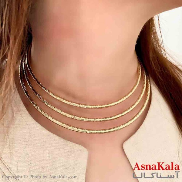 گردنبند طوق دخترانه پینترستی استیل مدل سه لاین آینه ای رنگ طلایی کد GNB161766W
