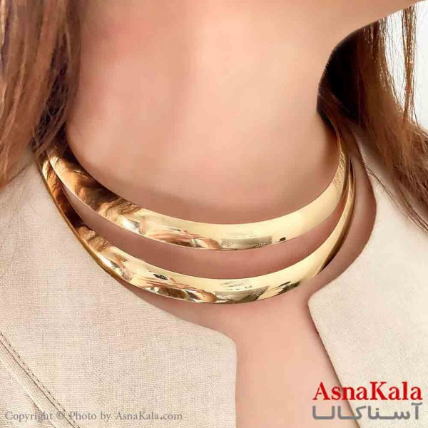 گردنبند طوق دخترانه پینترستی استیل مدل دو لاین آینه ای رنگ طلایی کد GNB161767W