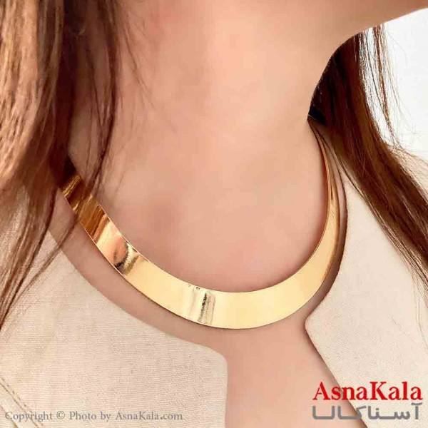 گردنبند طوق دخترانه پینترستی استیل مدل  آینه ای رنگ طلایی کد GNB161768W