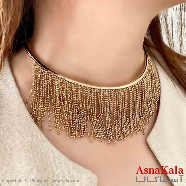 گردنبند طوق دخترانه پینترستی استیل مدل ریسه ای رنگ طلایی کد GNB161771W