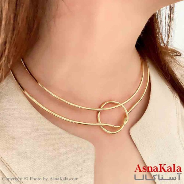 گردنبند طوق دخترانه پینترستی استیل مدل گره رنگ طلایی کد GNB161772W
