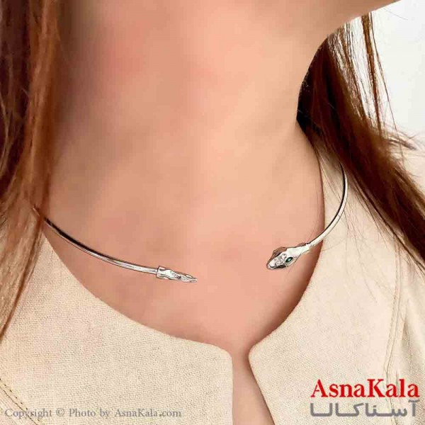 گردنبند طوق دخترانه پینترستی استیل مدل مار ظریف رنگ نقره ای کد GNB161775W