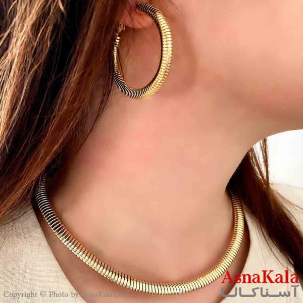 نیم ست زنانه شامل گردنبند و گوشواره استیل مدل پیچ رنگ نقره ای کد NIM14990W