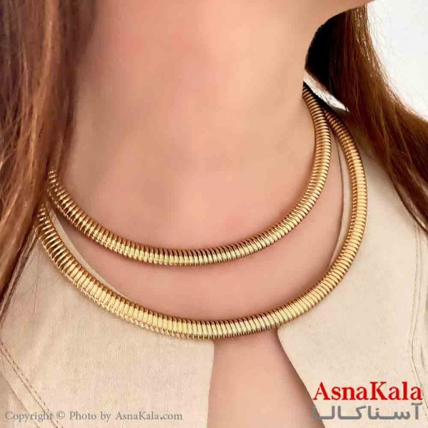 گردنبند طوق دخترانه پینترستی استیل مدل دولاین پیچ رنگ طلایی کد GNB161776W