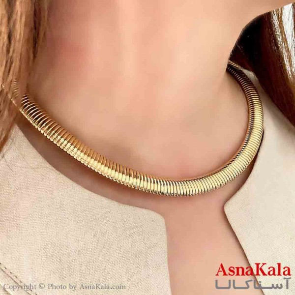 گردنبند طوق دخترانه پینترستی استیل مدل آینه ای رنگ طلایی کد GNB161779W