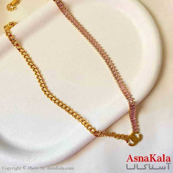 گردنبند دخترانه پینترستی استیل مدل کارتیر و تنیسی رنگ طلایی کد GNB161784W