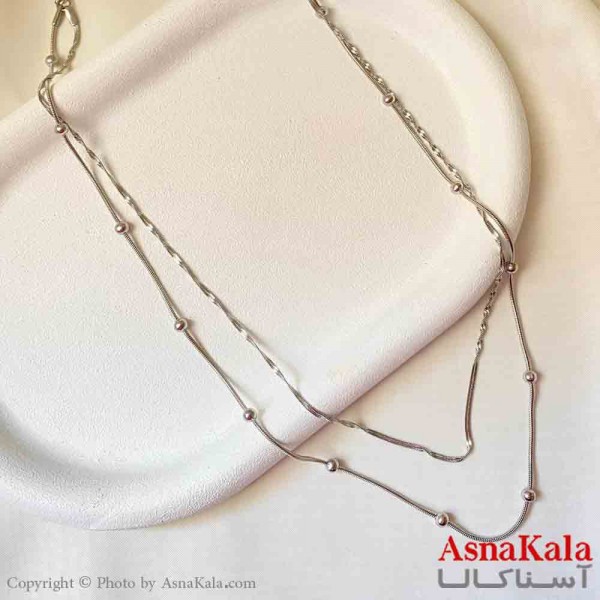 گردنبند دخترانه پینترستی استیل مدل گوی و ماری رنگ نقره ای کد GNB161797W