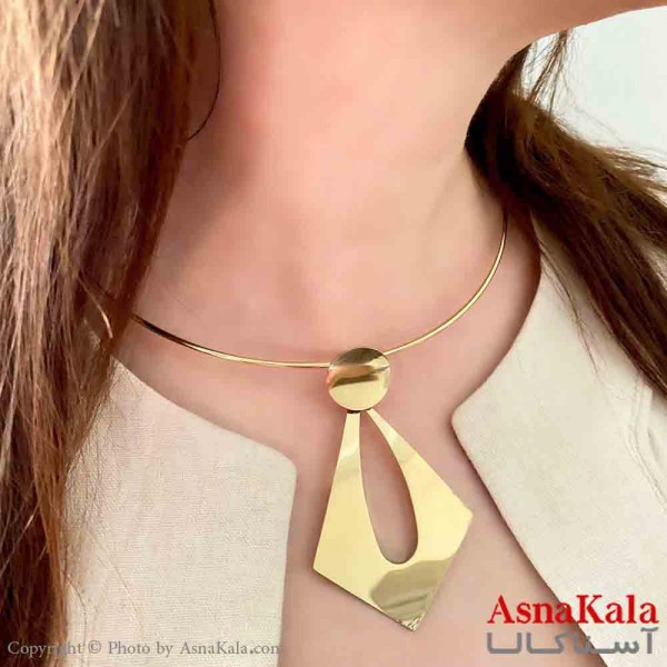 گردنبند طوق دخترانه پینترستی استیل مدل دوطرح اشکی رنگ طلایی کد GNB161811W