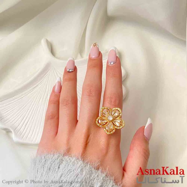 انگشتر زنانه YSX مینیمال مدل گل نگیندار سفید فری سایز  رنگ طلایی کد ANG19871W