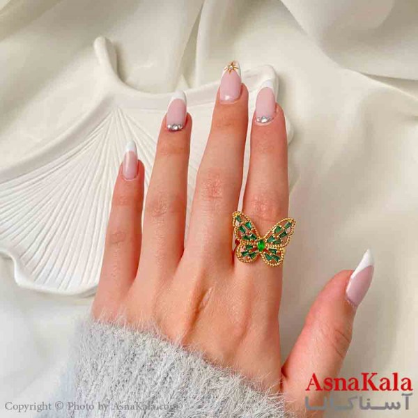 انگشتر زنانه YSX مینیمال مدل پروانه نگیندار سبز ترند فری سایز  رنگ طلایی کد ANG19889W