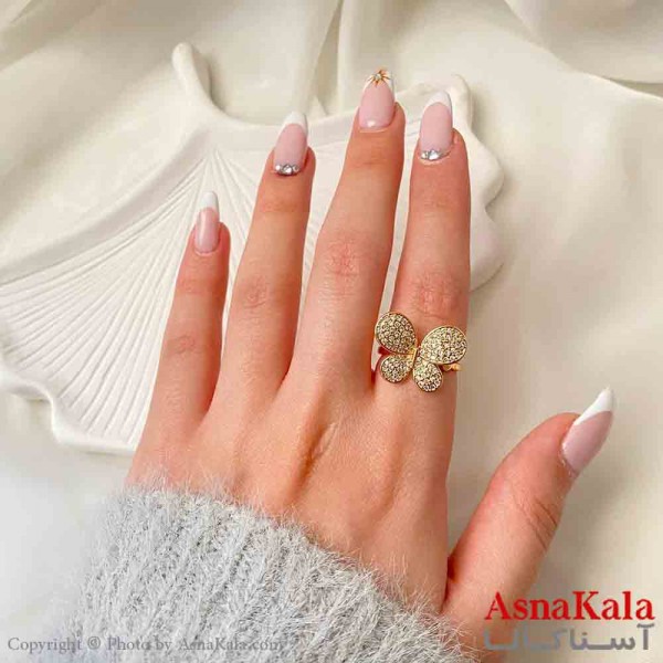 انگشتر زنانه YSX مینیمال مدل پروانه نگیندار فول نگین ترند فری سایز  رنگ طلایی کد ANG19891W