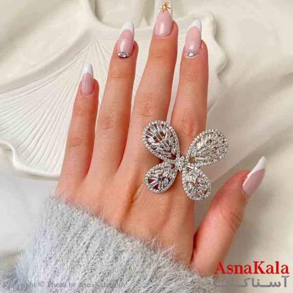 انگشتر زنانه YSX مینیمال مدل گل فول نگین ترند فری سایز  رنگ نقره ای کد ANG19893W