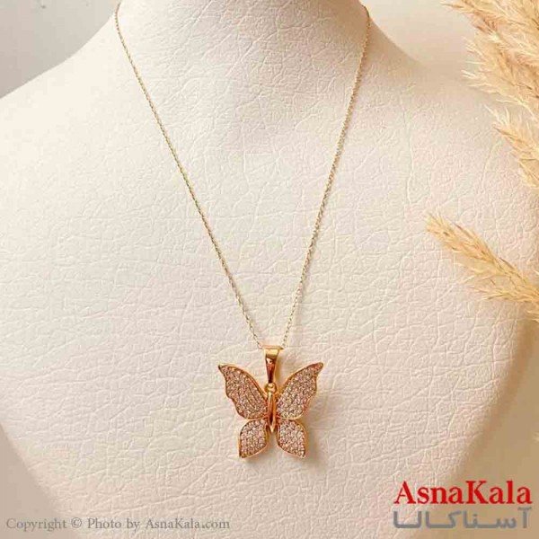 آویز ژوپینگ مینیمال دخترانه مدل پروانه فول نگین رنگ طلایی ترند کد GNB161822W