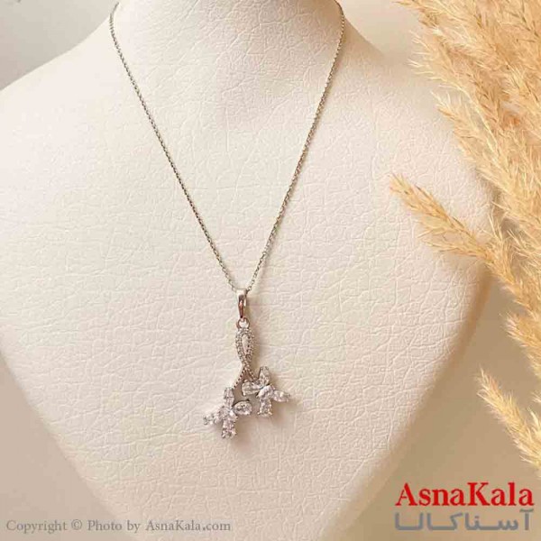 آویز ژوپینگ مینیمال دخترانه مدل دو پروانه نگیندار ترند رنگ نقره ای ترند کد GNB161841W