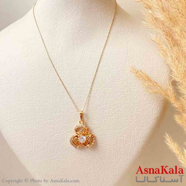آویز ژوپینگ مینیمال دخترانه مدل گل سه پر نگیندار ترند  رنگ طلایی کد GNB161843W