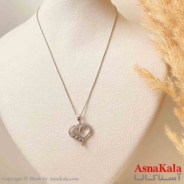 آویز ژوپینگ مینیمال دخترانه مدل دو قلب  نگیندار ترند  رنگ نقره ای کد GNB161845W