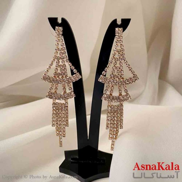 گوشواره دخترانه مدل آویز جواهری مدل دو نیم دایره رنگ طلایی کد GSH151940W