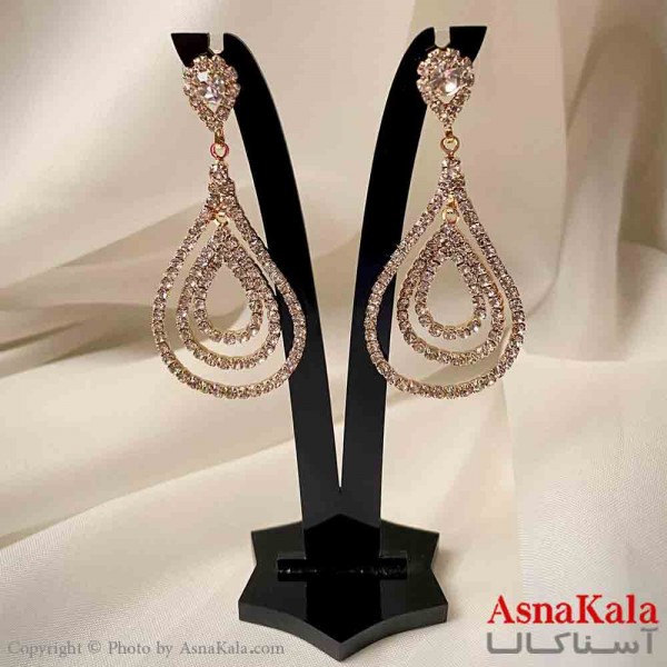 گوشواره دخترانه مدل آویز جواهری مدل دو اشک رنگ طلایی کد GSH151942W