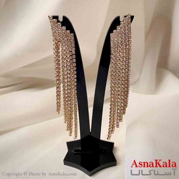 گوشواره دخترانه مدل آویز جواهری مدل ریسه ای رنگ طلایی کد GSH151944W