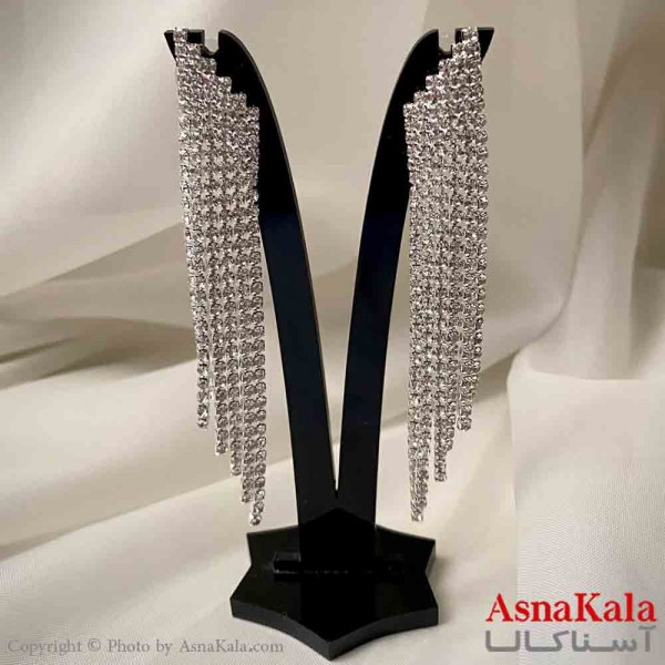 گوشواره دخترانه مدل آویز جواهری مدل ریسه ای رنگ نقره ای کد GSH151945W