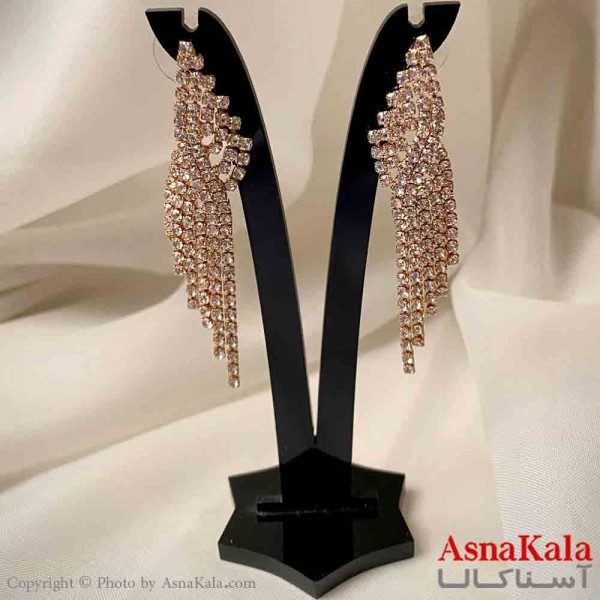 گوشواره آویز جواهری مدل ریسه ای پیچ دار رنگ طلایی کد GSH151946W
