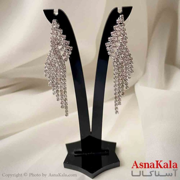 گوشواره آویز جواهری مدل ریسه ای پیچ دار رنگ نقره ای کد GSH151947W