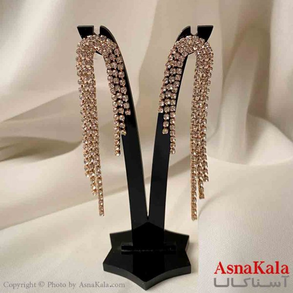 گوشواره آویز جواهری مدل سه ریسه ای رنگ طلایی کد GSH151948W