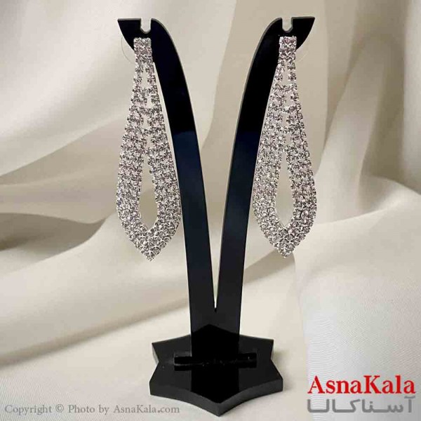 گوشواره آویز جواهری مدل قطره رنگ نقره ای کد GSH151951W
