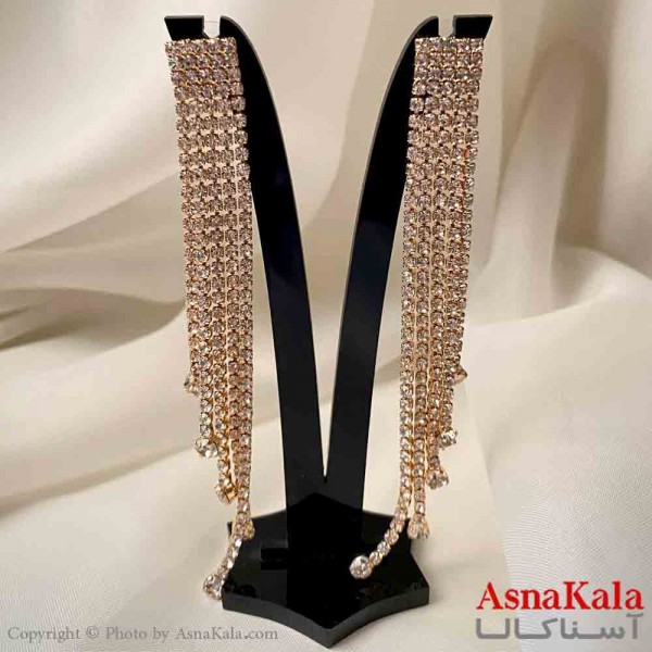 گوشواره استیل شیک دخترانه مدل آویز جواهری مدل ریسه ای ترند رنگ طلایی کد GSH151954W