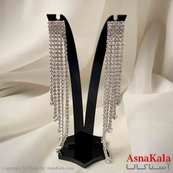 گوشواره دخترانه مدل آویز جواهری مدل ریسه ای ترند رنگ نقره ای کد GSH151955W