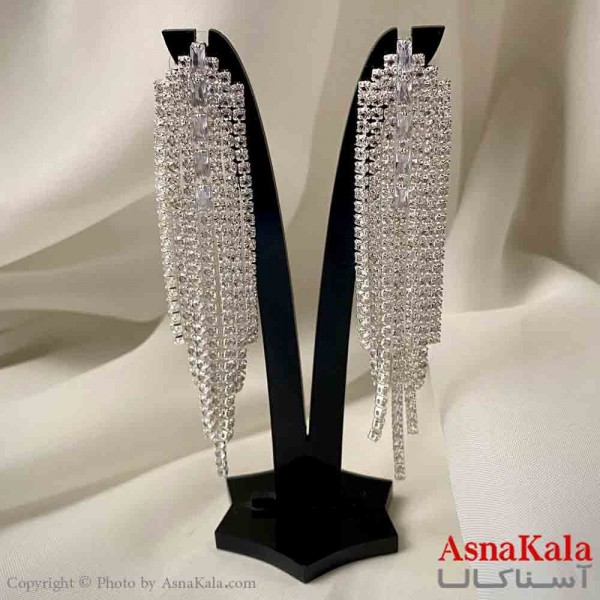 گوشواره آویز جواهری مدل ریسه ای لاکچری رنگ نقره ای کد GSH151956W