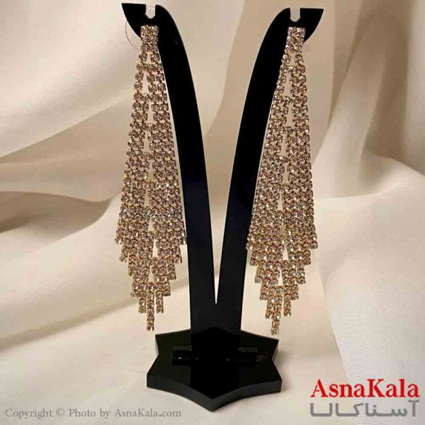 گوشواره دخترانه مدل آویز جواهری مدل ریسه ای لوزی رنگ طلایی کد GSH151958W