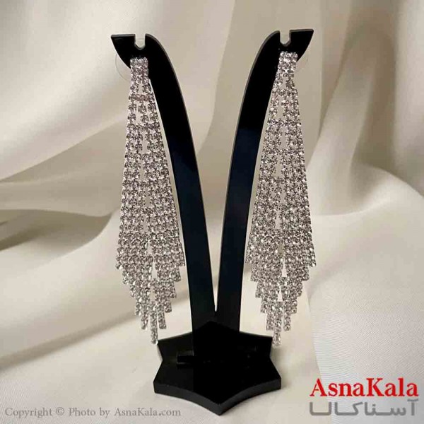 گوشواره دخترانه مدل آویز جواهری مدل ریسه ای لوزی رنگ نقره ای کد GSH151959W