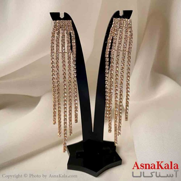 گوشواره دخترانه مدل آویز جواهری مدل پنج ریسه ای رنگ طلایی کد GSH151960W
